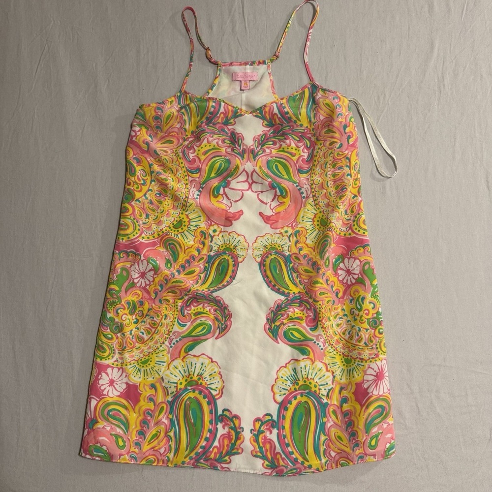 Lilly Pulitzer Dusk Hotty Double Trouble Silk Dress Size XS Colorful Strappy